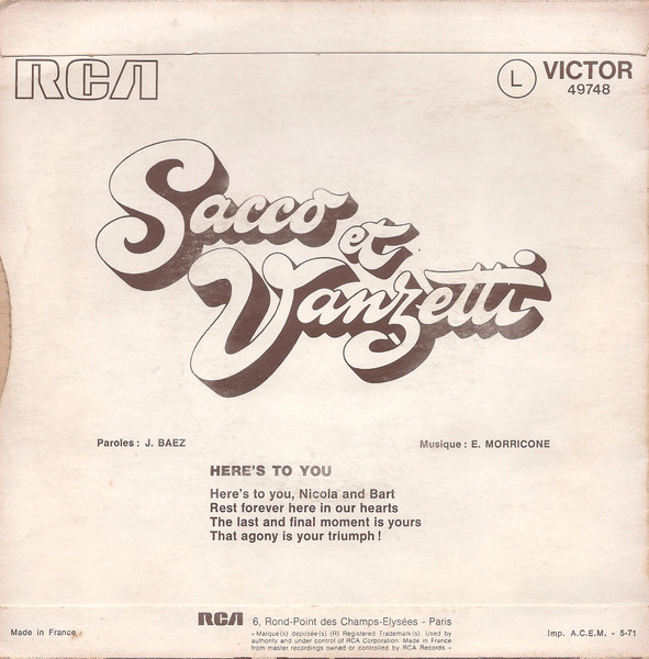 Joan Baez , Ennio Morricone - Sacco Et Vanzetti | RCA Victor (49.748) - 2