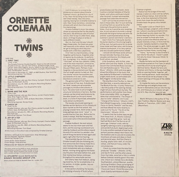 Ornette Coleman - Twins | Atlantic (K 40278) - 2