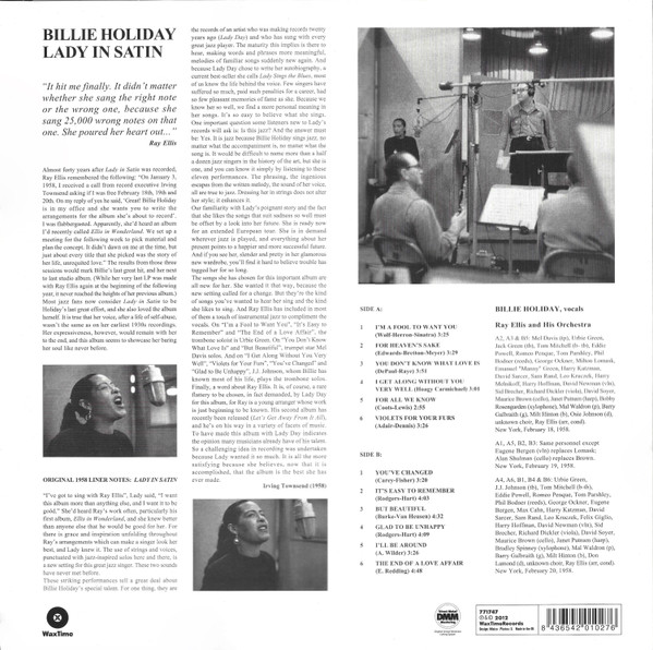 Billie Holiday With Ray Ellis And His Orchestra - Lady In Satin | WaxTime (771747)