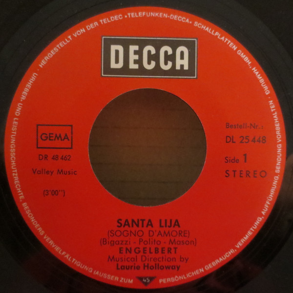 Engelbert Humperdinck - Santa Lija | Decca (DL 25 448) - 3