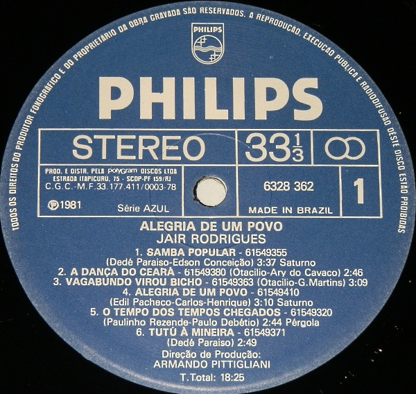 Jair Rodrigues - Alegria De Um Povo | Philips (6328 362) - 3