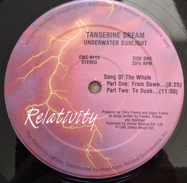 Tangerine Dream - Underwater Sunlight | Relativity (EMC 8113) - 3 Tangerine Dream - Underwater Sunlight | Relativity (EMC 8113) - 3