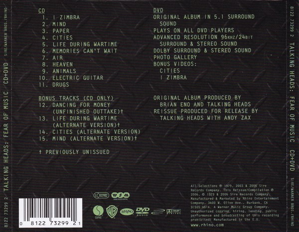 Talking Heads - Fear Of Music CD | Sire (8122 73299 2) - 3 Talking Heads - Fear Of Music CD | Sire (8122 73299 2) - 3