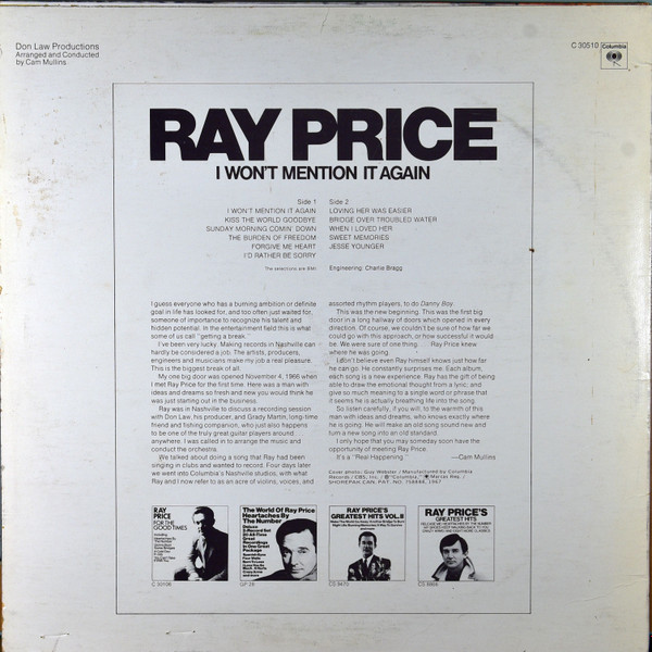 Ray Price - I Won't Mention It Again | Columbia (C 30510) - 2 Ray Price - I Won't Mention It Again | Columbia (C 30510) - 2