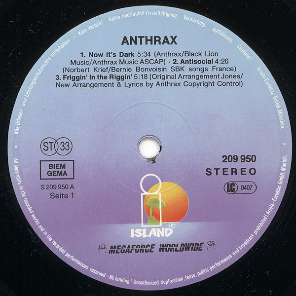 Anthrax - Penikufesin | Island Records (209 950) - 3