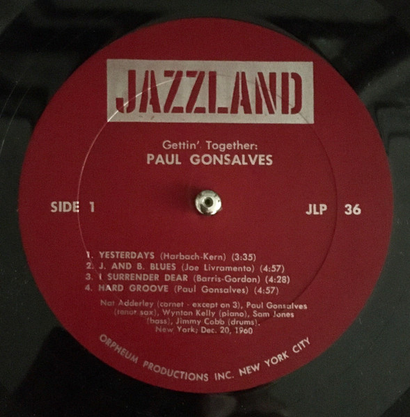 Paul Gonsalves - Gettin' Together | Jazzland (JLP 36) - 3 Paul Gonsalves - Gettin' Together | Jazzland (JLP 36) - 3