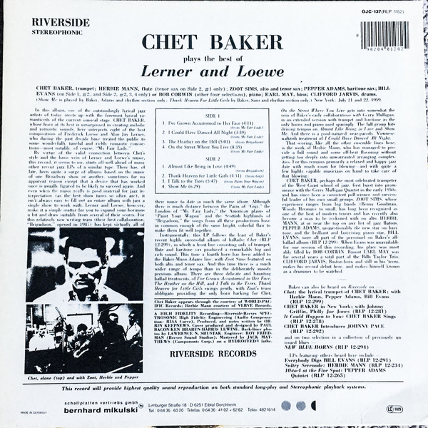Chet Baker - Plays The Best Of Lerner & Loewe | Original Jazz Classics (OJC-137) - 2 Chet Baker - Plays The Best Of Lerner & Loewe | Original Jazz Classics (OJC-137) - 2
