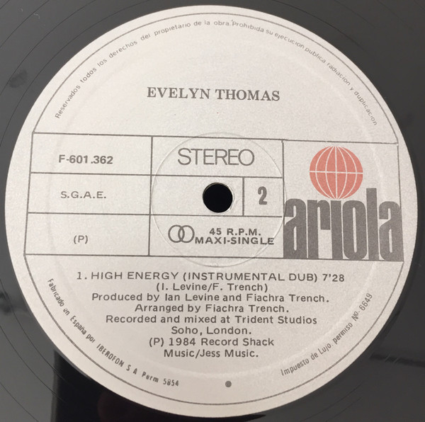 Evelyn Thomas - High-Energy | Ariola (F-601.362) - 4