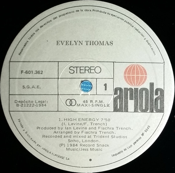 Evelyn Thomas - High-Energy | Ariola (F-601.362) - 3