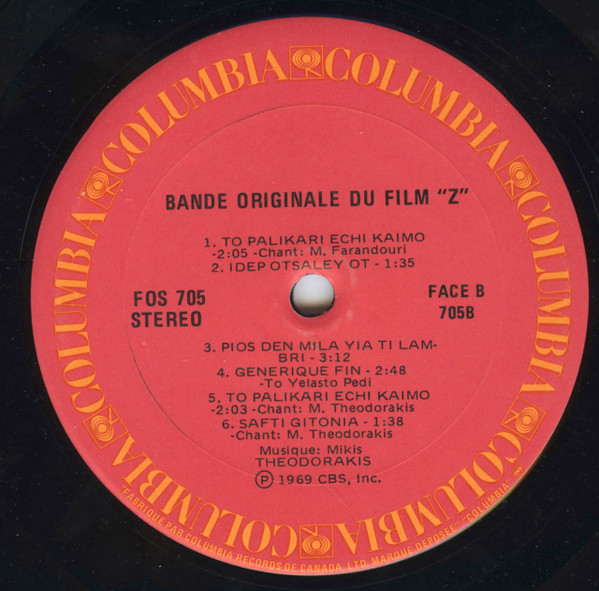 Mikis Theodorakis - Bande Originale Du Film "Z" | CBS (FOS 705) - 4 Mikis Theodorakis - Bande Originale Du Film "Z" | CBS (FOS 705) - 4