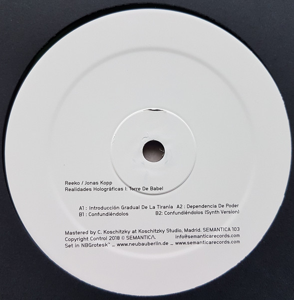 Reeko / Jonas Kopp - Realidades Holográficas I: Torre De Babel | Semantica Records (SEMANTICA 103)