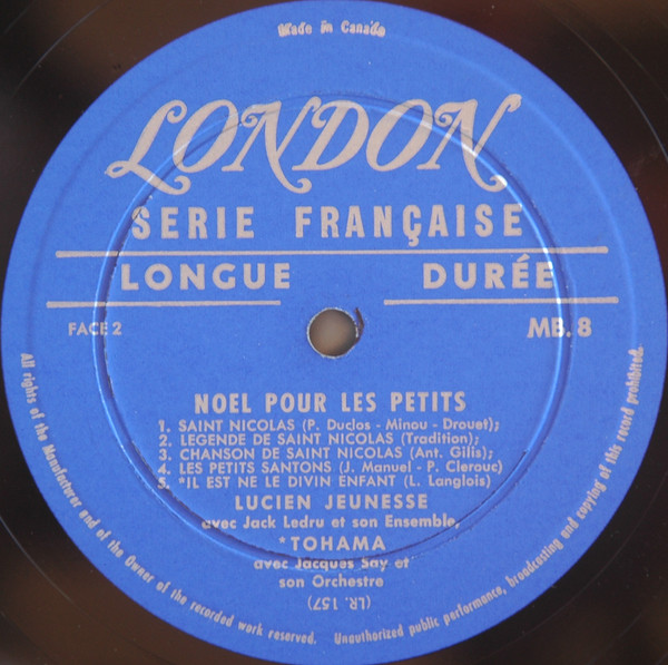 Lucien Jeunesse , Tohama - Noël Pour Les Petits | Disques London (MB.8) - 4