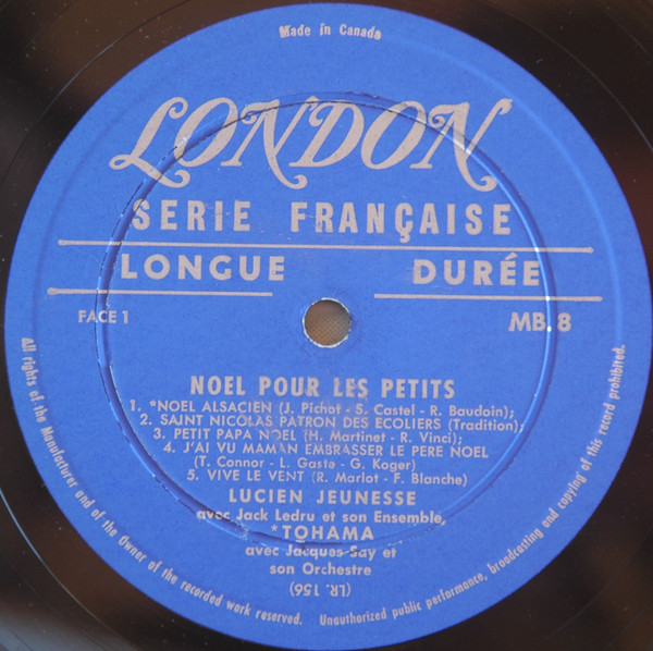 Lucien Jeunesse , Tohama - Noël Pour Les Petits | Disques London (MB.8) - 3