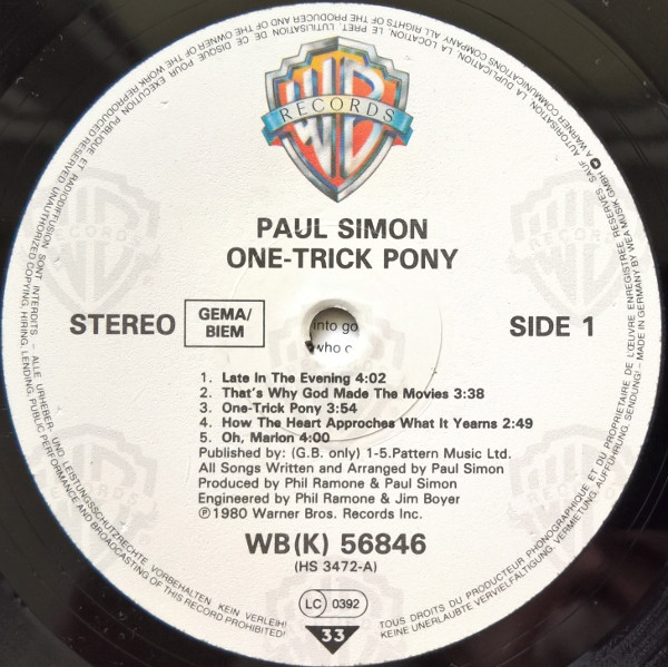 Paul Simon - One-Trick Pony | Warner Bros. Records (WB 56 846) - 3 Paul Simon - One-Trick Pony | Warner Bros. Records (WB 56 846) - 3