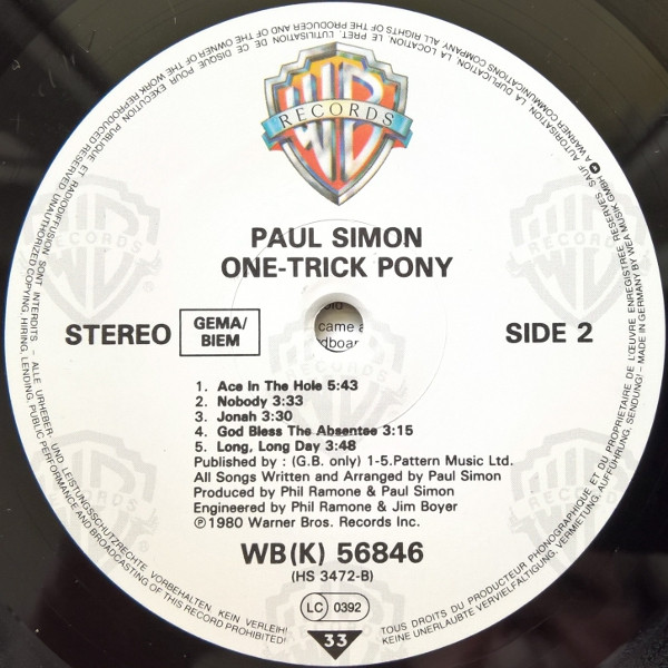Paul Simon - One-Trick Pony | Warner Bros. Records (WB 56 846) - 4 Paul Simon - One-Trick Pony | Warner Bros. Records (WB 56 846) - 4