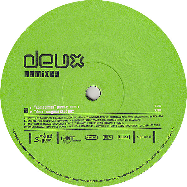 Deux - Deux (Remixes) | Milk & Sugar Recordings (MSR 054 R) - main Deux - Deux (Remixes) | Milk & Sugar Recordings (MSR 054 R) - main