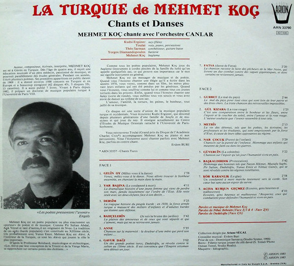 Mehmet Koç - La Turquie De Mehmet Koç (Chants Et Danses) | Arion (ARN 33790) - 2