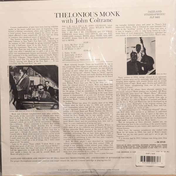 Thelonious Monk With John Coltrane - Thelonious Monk With John Coltrane | Analogue Productions (AAPJ 946) - 2