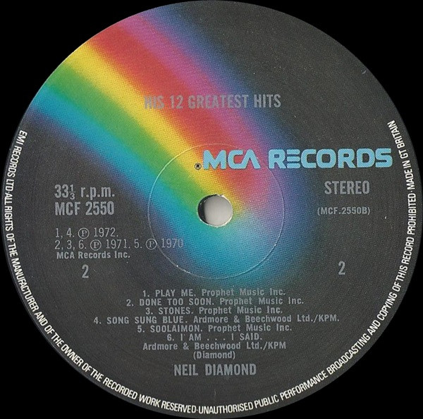 Neil Diamond - His 12 Greatest Hits | MCA Records (MCF 2550) - 4 Neil Diamond - His 12 Greatest Hits | MCA Records (MCF 2550) - 4