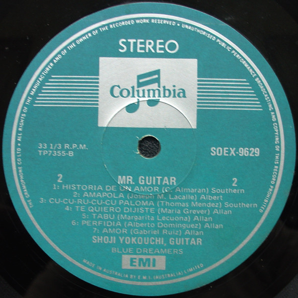 Shoji Yokouchi , Blue Dreamers - Mr. Guitar | Columbia (SOEX 9629) - 4