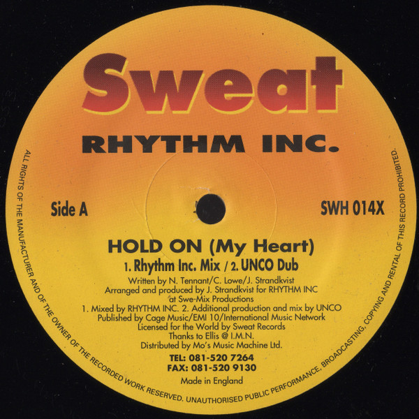 Rhythm Inc. - Hold On (My Heart) | Sweat (SWH 014) - 3