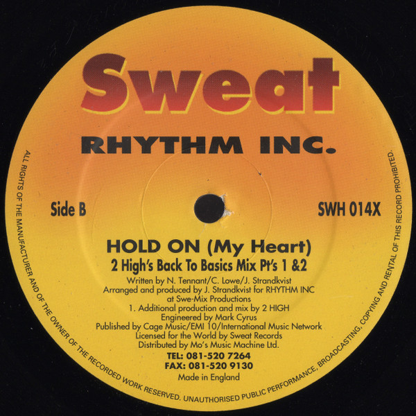 Rhythm Inc. - Hold On (My Heart) | Sweat (SWH 014) - 4