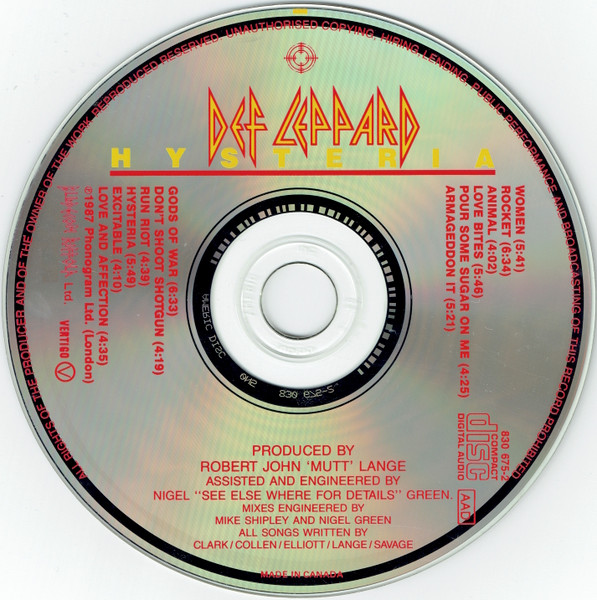 Def Leppard - Hysteria [CD] | Vertigo (830 675-2) - 3