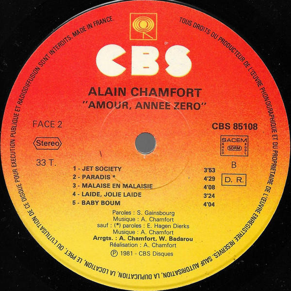 Alain Chamfort - Amour, Année Zéro | CBS (CBS 85108) - 3 Alain Chamfort - Amour, Année Zéro | CBS (CBS 85108) - 3