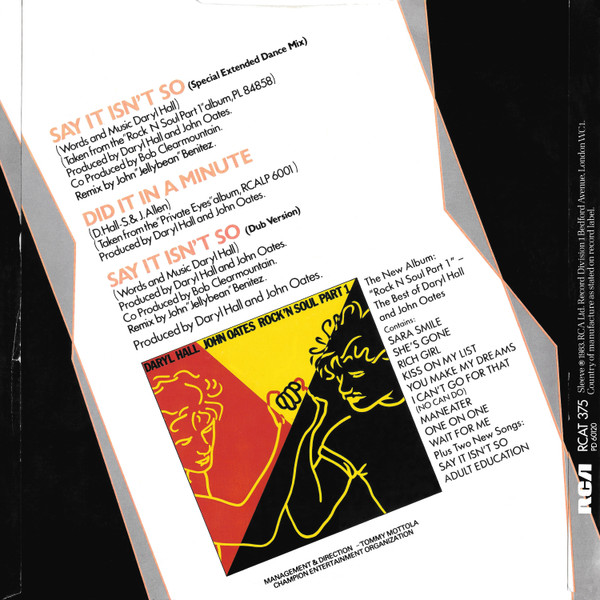 Daryl Hall & John Oates - Say It Isn't So (Special Extended Dance Mix) | RCA (RCAT 375) - 2