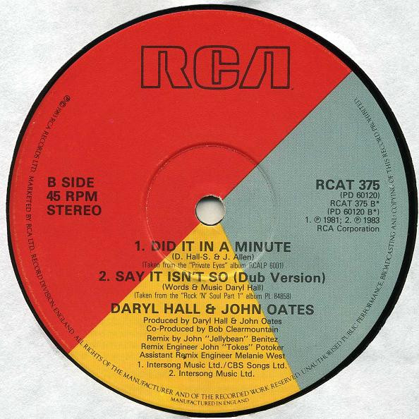 Daryl Hall & John Oates - Say It Isn't So (Special Extended Dance Mix) | RCA (RCAT 375) - 4