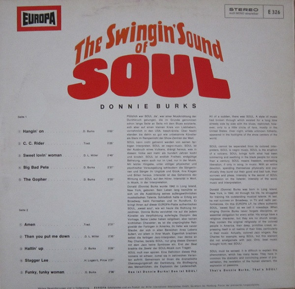 Donnie Burks - The Swingin' Sound Of Soul | Europa (E 326) - 2