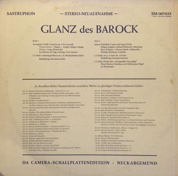 Johann Pachelbel , Arcangelo Corelli , Johann Sebastian Bach - Glanz Des Barock | Sastruphon (SM 007035) - 2