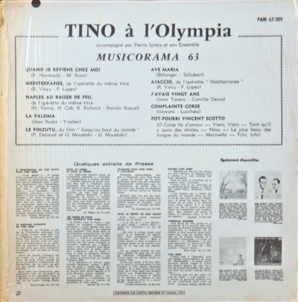 Tino Rossi - Tino À L'Olympia - Musicorama 63 | Pathé (PAM 67.109) - 2 Tino Rossi - Tino À L'Olympia - Musicorama 63 | Pathé (PAM 67.109) - 2