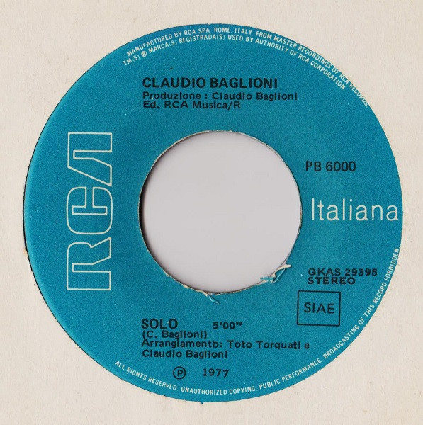 Claudio Baglioni - Solo / Quante Volte | RCA (PB 6000) - 2