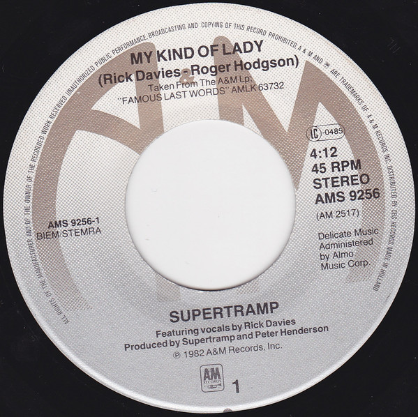 Supertramp - My Kind Of Lady | A&M Records (AMS 9256) - 3