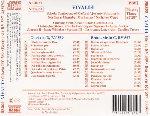 Antonio Vivaldi - Schola Cantorum of Oxford , Jeremy Summerly , Northern Chamber Orchestra , Nicholas Ward - Gloria RV 589 • Beatus Vir RV 597 | Naxos (8.550767) - 2