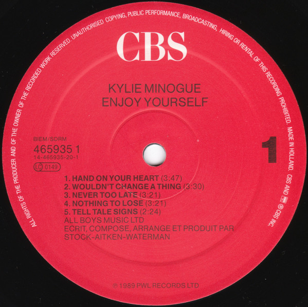 Kylie Minogue - Enjoy Yourself | CBS (CBS 465935 1) - 2 Kylie Minogue - Enjoy Yourself | CBS (CBS 465935 1) - 2
