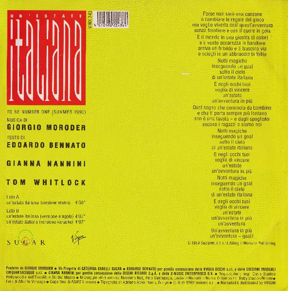 Edoardo Bennato - Gianna Nannini - Un'Estate Italiana | Virgin (VINX 243) - 2 Edoardo Bennato - Gianna Nannini - Un'Estate Italiana | Virgin (VINX 243) - 2