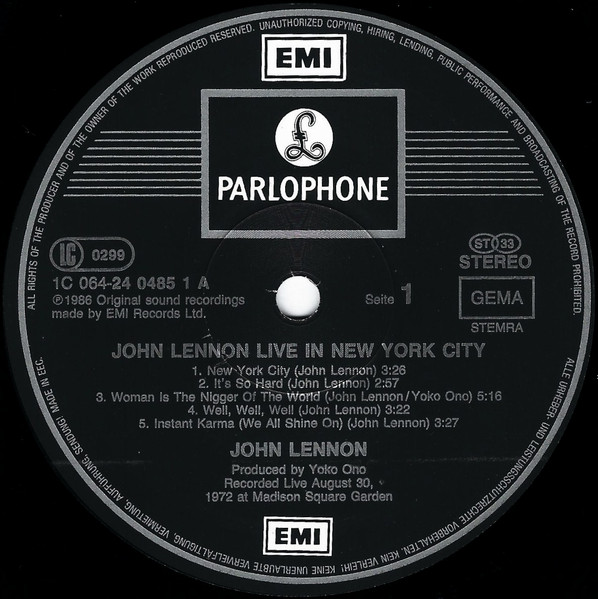 John Lennon - Live In New York City | Parlophone (064 24 0485 1) - 3 John Lennon - Live In New York City | Parlophone (064 24 0485 1) - 3