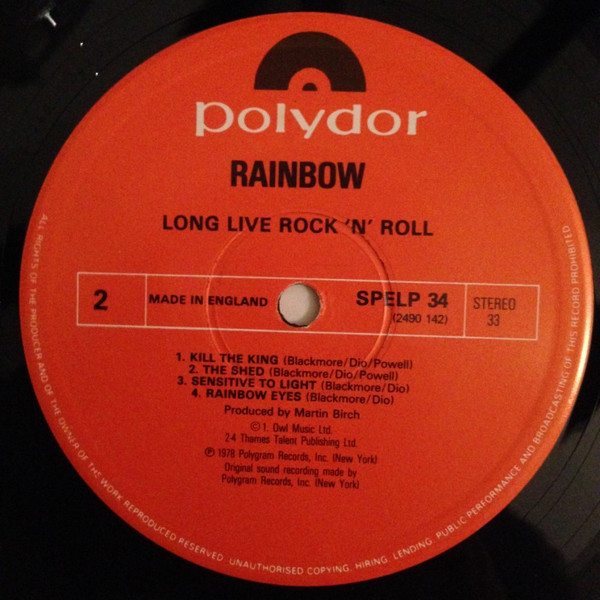 Rainbow - Long Live Rock 'N' Roll | Polydor (SPELP 34) - 4