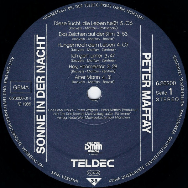 Peter Maffay - Sonne In Der Nacht | TELDEC (6.26200) - 3