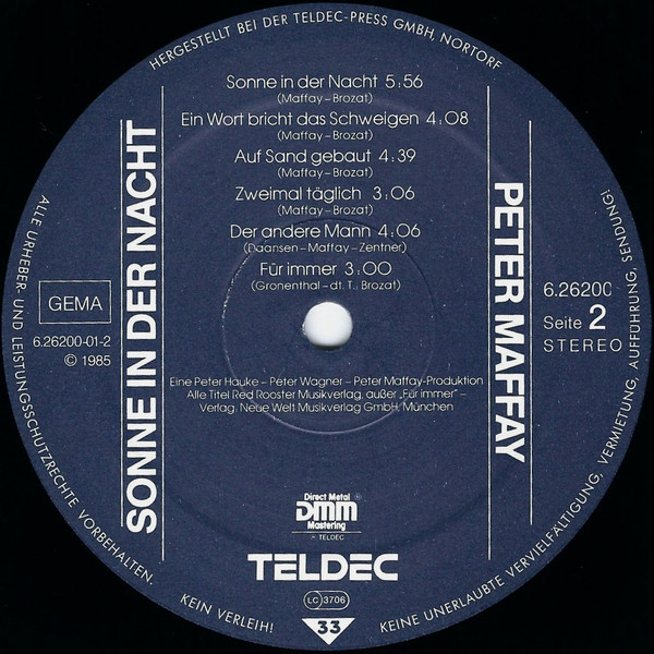Peter Maffay - Sonne In Der Nacht | TELDEC (6.26200) - 4
