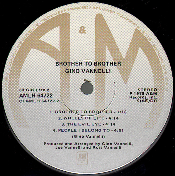 Gino Vannelli - Brother To Brother | A&M Records (AMLH 64722) - 4