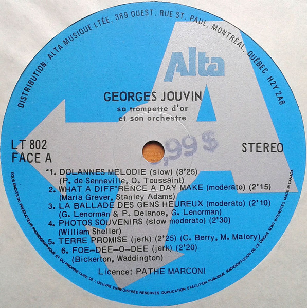 Georges Jouvin, Sa Trompette D'Or Et Son Orchestre - Dolannes Melodie [Vinyl] | Alta (LT 802) - 3