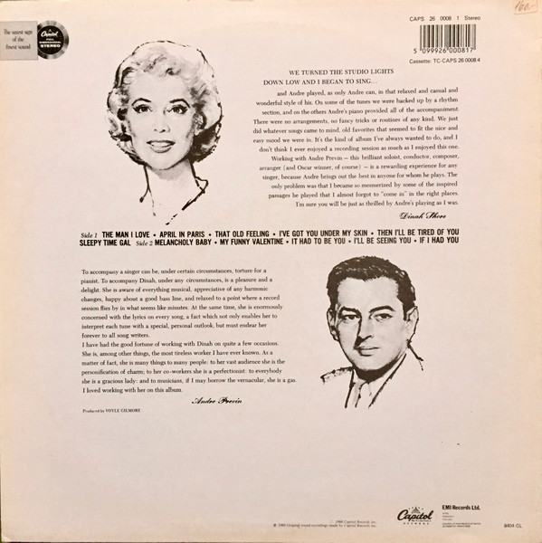 Dinah Shore - Dinah Sings Previn Plays - Songs In A Mid-night Mood | Capitol Records (CAPS 2600081) - 2 Dinah Shore - Dinah Sings Previn Plays - Songs In A Mid-night Mood | Capitol Records (CAPS 2600081) - 2
