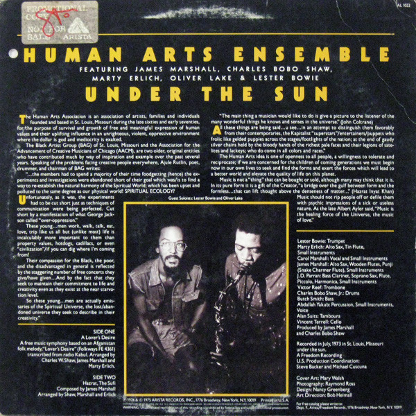 The Human Arts Ensemble With Oliver Lake & Lester Bowie - Under The Sun | Arista (AL 1022) - 2