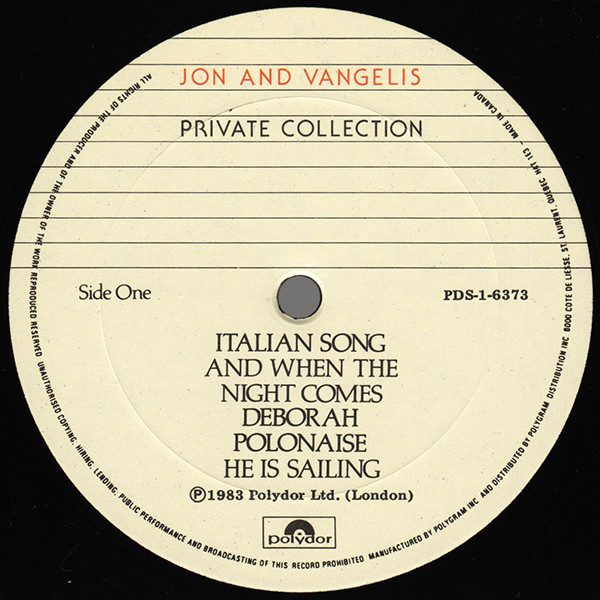 Jon & Vangelis - Private Collection | Polydor (PDS-1-6373) - 3