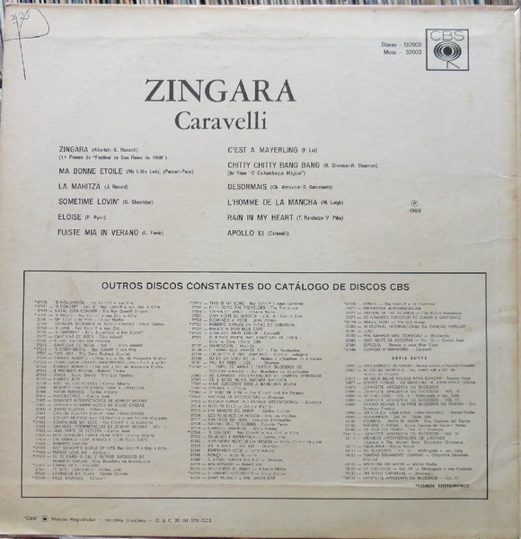 Caravelli & His Orchestra - Zingara | CBS (37603) - 4