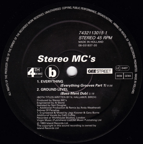 Stereo MC's - Ground Level | 4th & Broadway (74321 13015 1) - 4