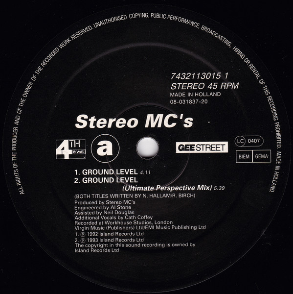Stereo MC's - Ground Level | 4th & Broadway (74321 13015 1) - 3